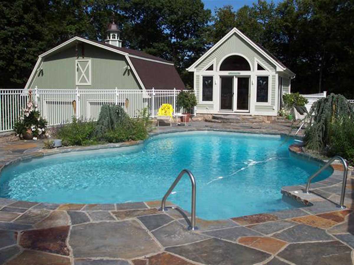 in ground pool and pool house