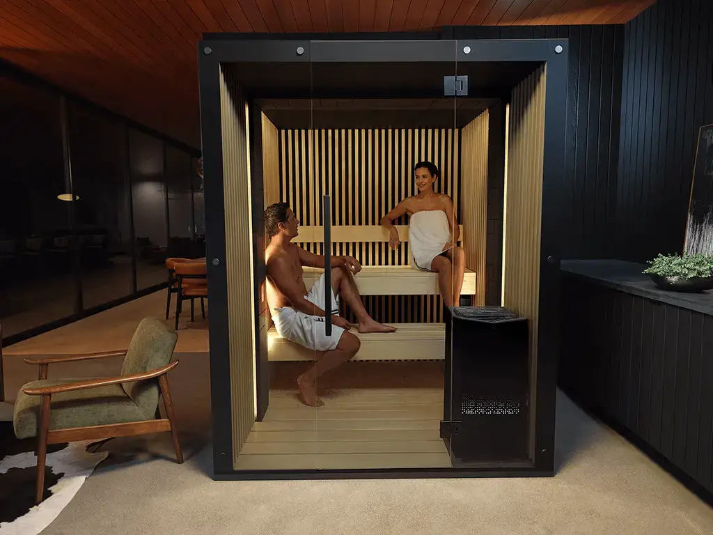 Couple in a modern sauna